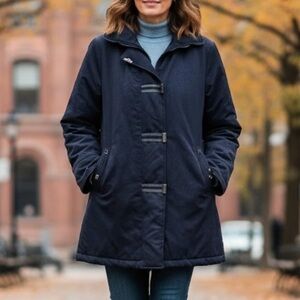 Fennelli Navy Blue Patterned Mid-Length Zip Coat Jacket Chic Raincoat Luxury